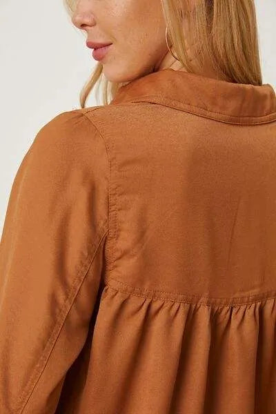 Balloon Sleeve Collared Neck Blouse Blouses - Tophatter Daily Deals
